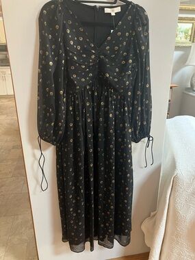 NWT Boho black and gold midi dress